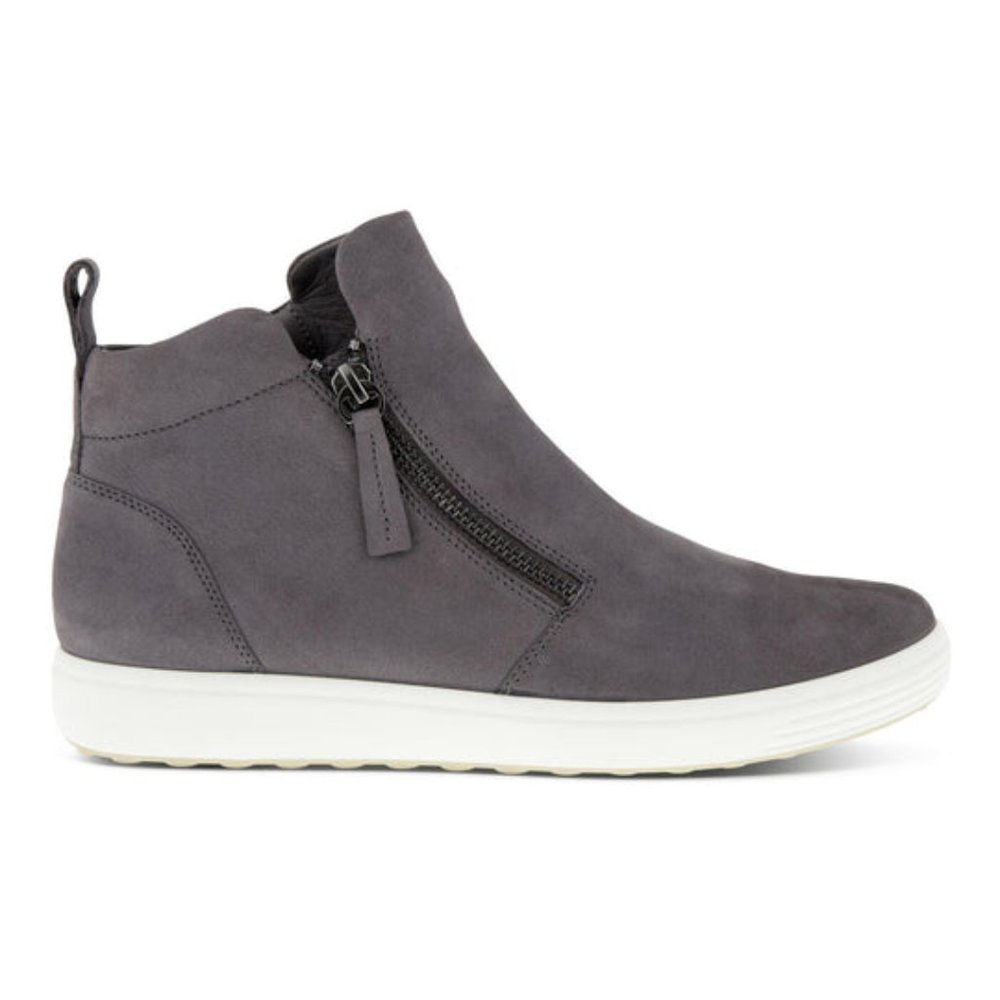 ECCO SOFT 7 WOMEN’S GRAY ANKLE ZIP LEATHER BOOTIES